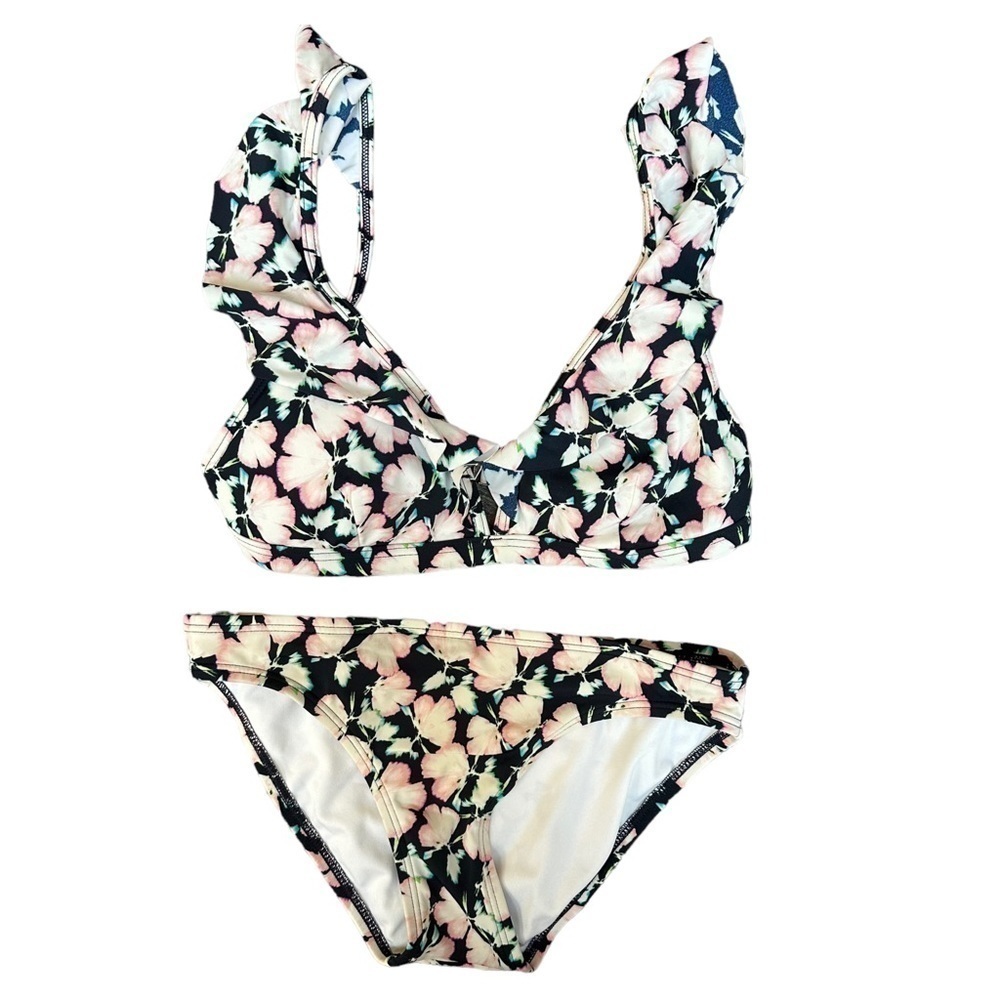EAC Floral Bikini Bathing Swim Suit Ruffle Beachy‎ Summer Size Small